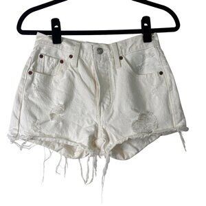 Levis Premium 501 Button Fly White Distressed Denim Cotton Shorts W24